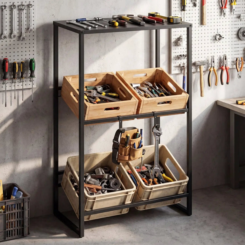 3-Tier Drink Crate Rack with Shelf for Beer and Water for Kitchen and Garage by DirectDeals