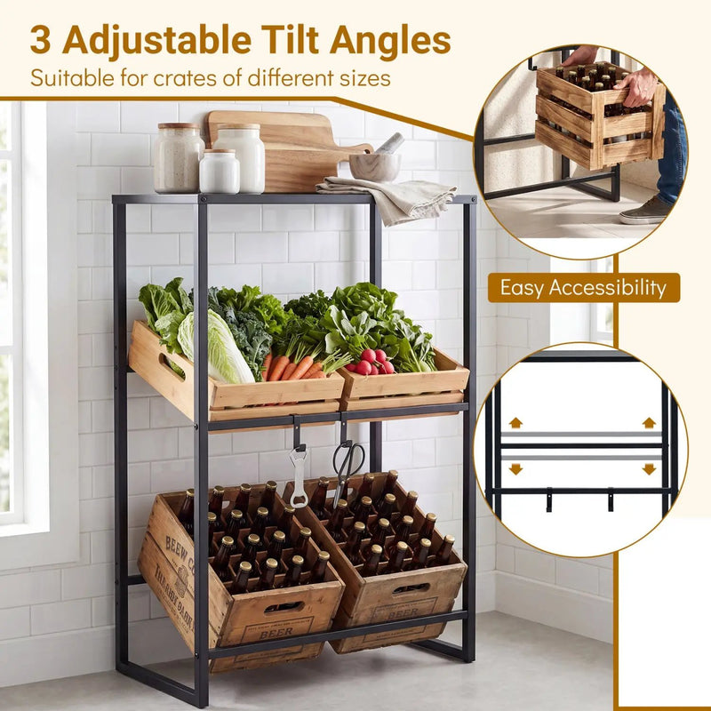 3-Tier Drink Crate Rack with Shelf for Beer and Water for Kitchen and Garage by DirectDeals