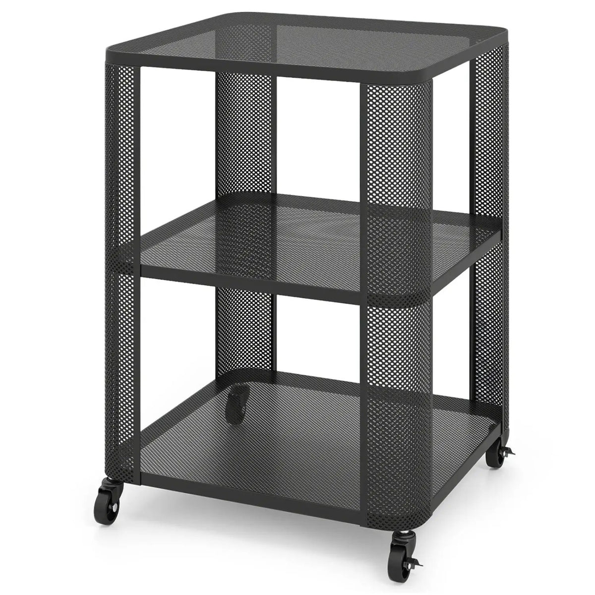 3-Tier End Table with Wheels Rolling Side Table with Open Storage Shelves by DirectDeals