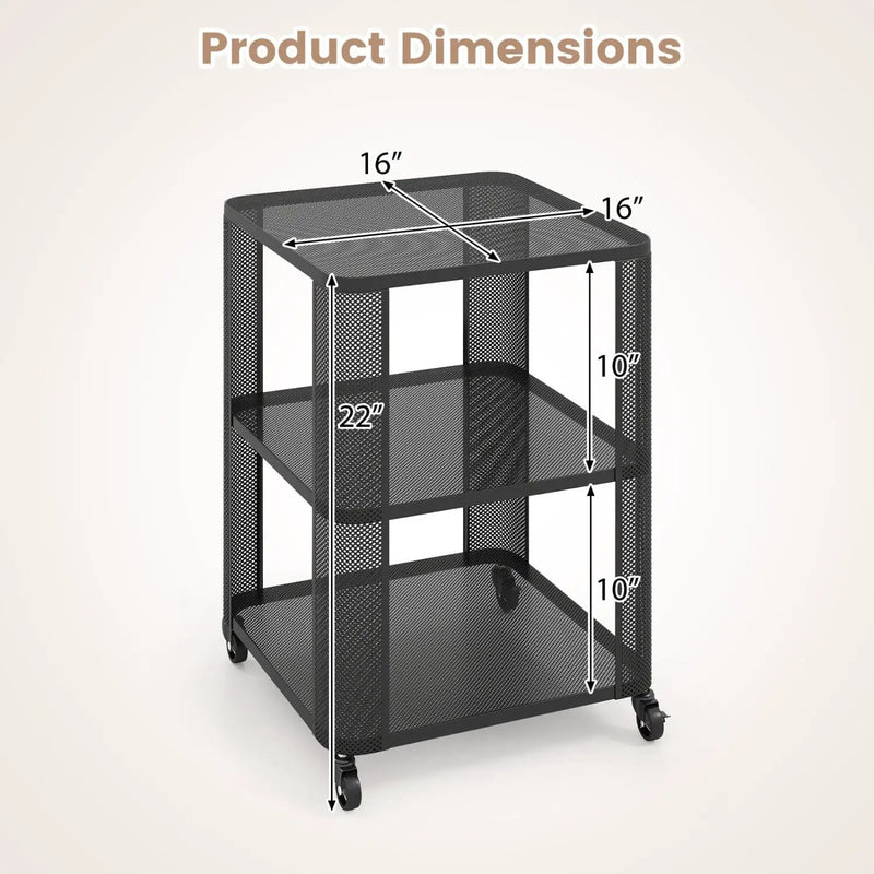 3-Tier End Table with Wheels Rolling Side Table with Open Storage Shelves by DirectDeals