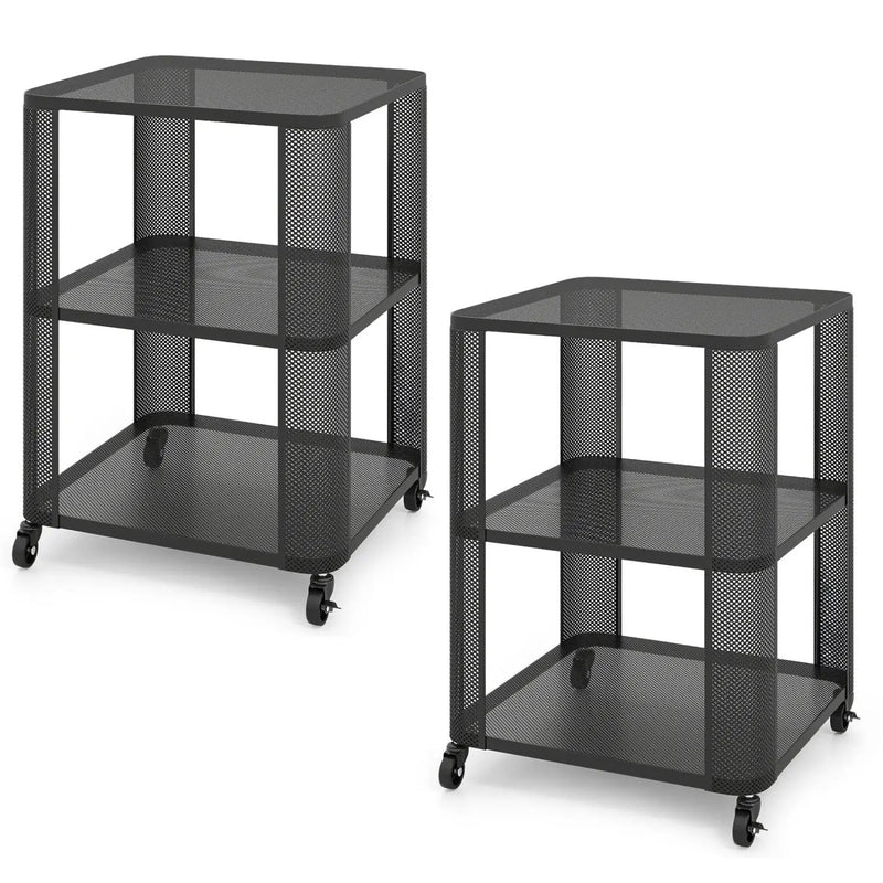 3-Tier End Table with Wheels Rolling Side Table with Open Storage Shelves by DirectDeals