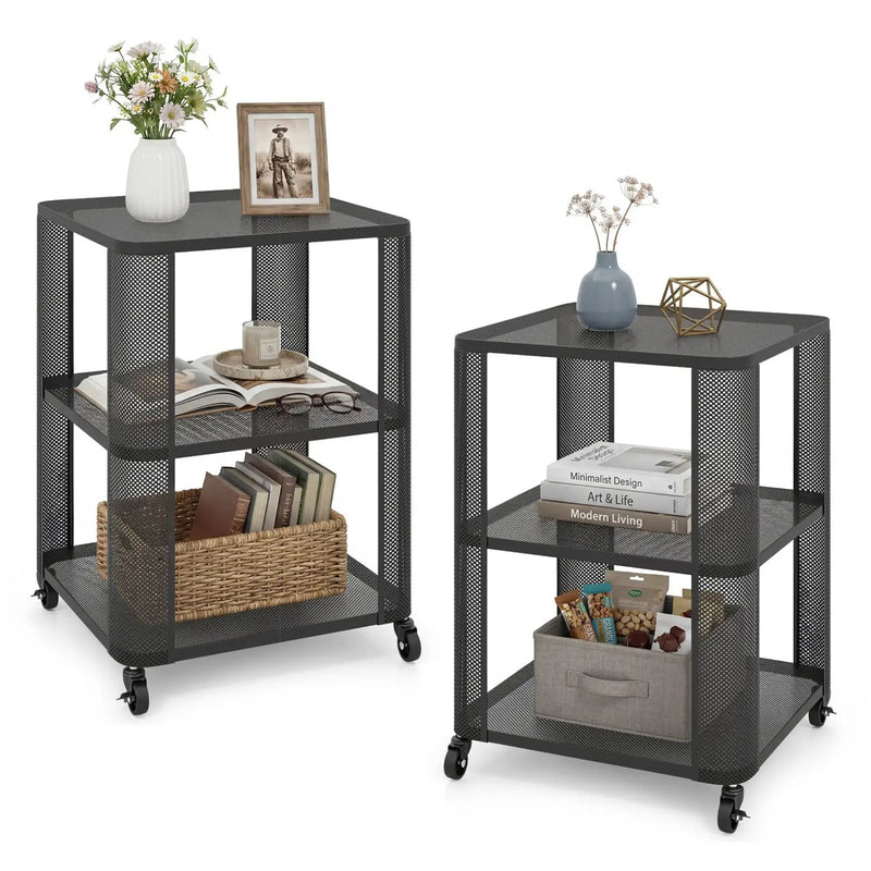 3-Tier End Table with Wheels Rolling Side Table with Open Storage Shelves by DirectDeals