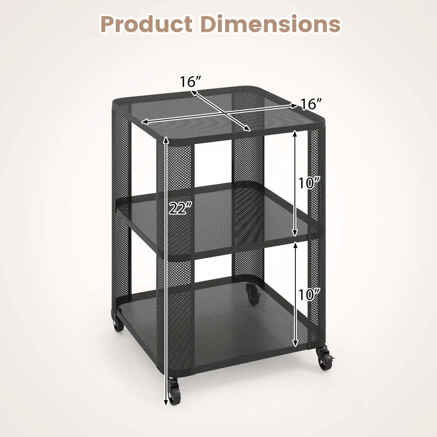 3-Tier End Table with Wheels Rolling Side Table with Open Storage Shelves by DirectDeals