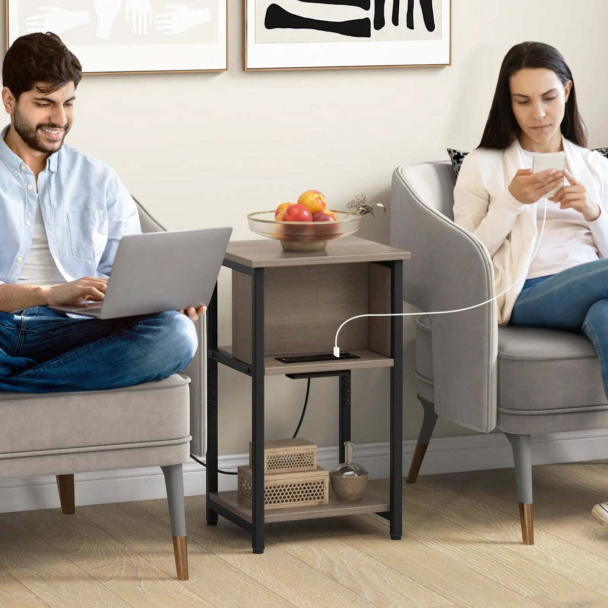 3-Tier End Table with USB Ports & Power Outlets by DirectDeals