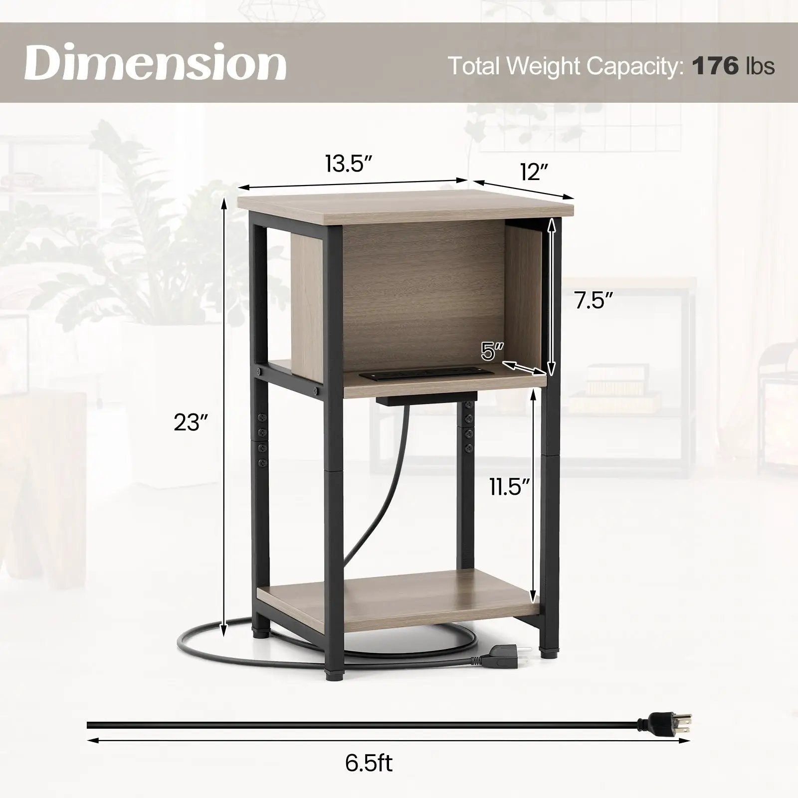 3-Tier End Table with USB Ports & Power Outlets by DirectDeals