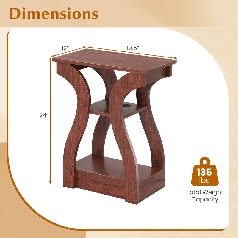 3-Tier End Tables with Charging Station Set of 2 with Open Storage Shelves by DirectDeals