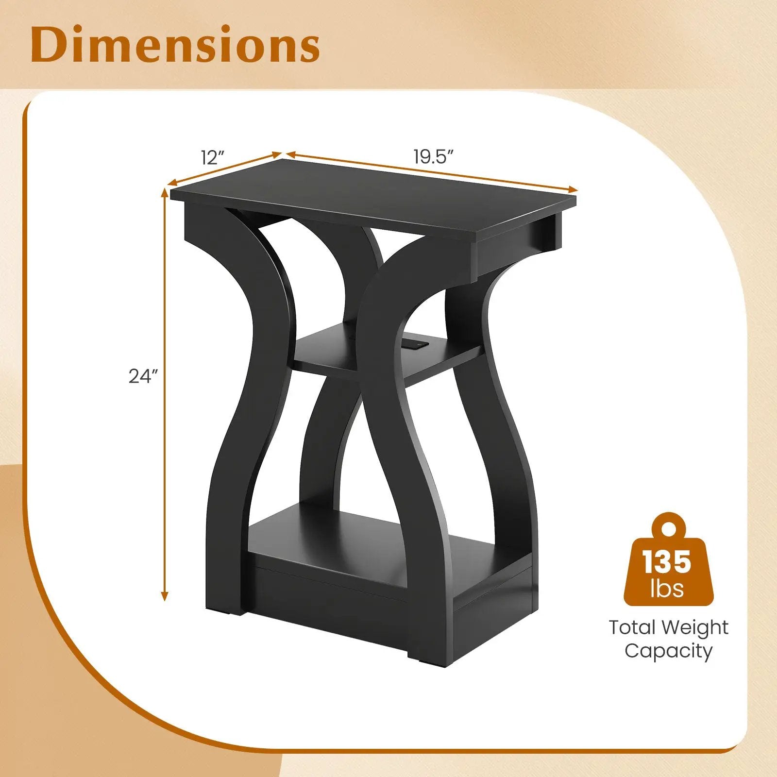 3-Tier End Tables with Charging Station Set of 2 with Open Storage Shelves by DirectDeals
