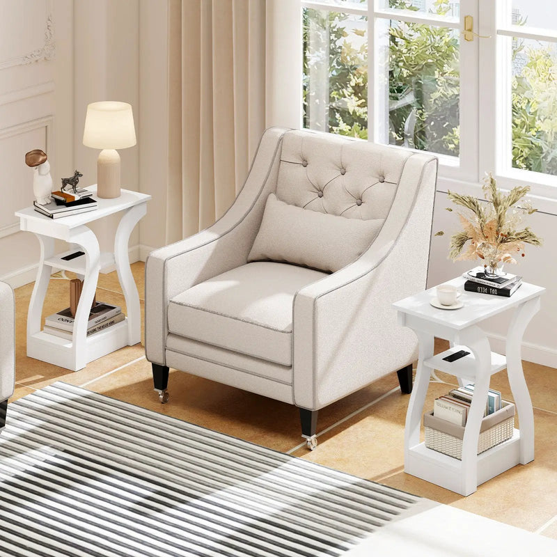 3-Tier End Tables with Charging Station Set of 2 with Open Storage Shelves by DirectDeals