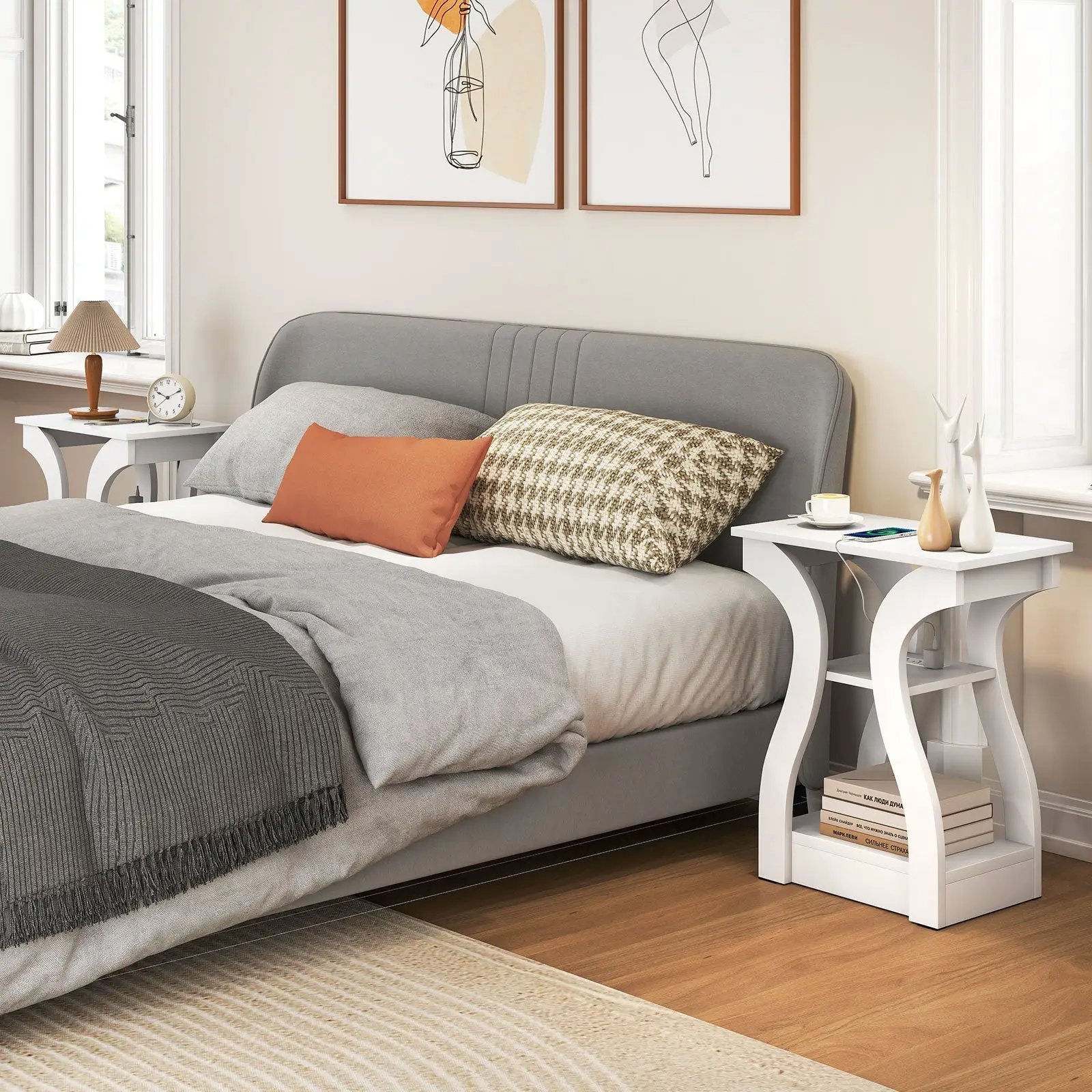 3-Tier End Tables with Charging Station Set of 2 with Open Storage Shelves by DirectDeals