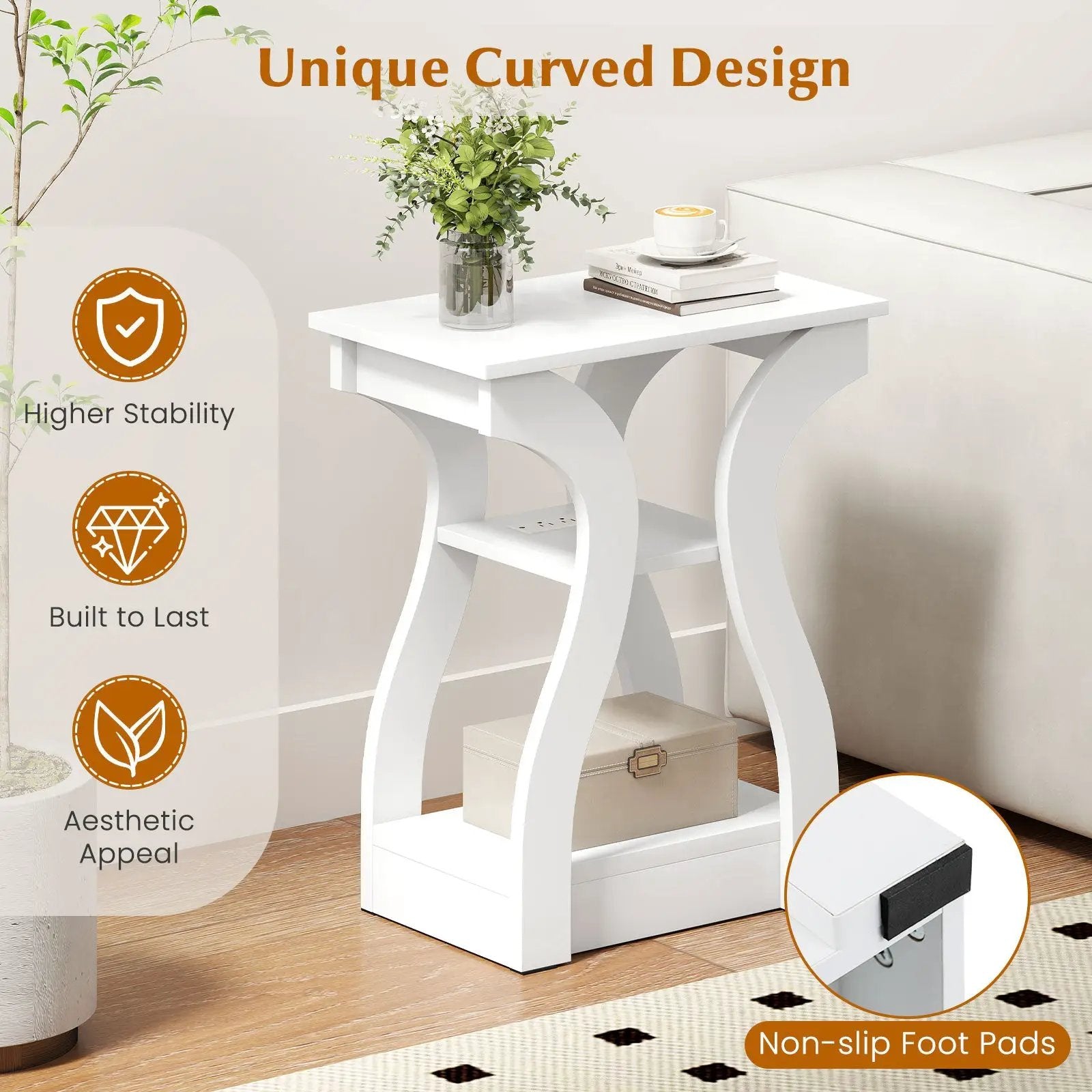 3-Tier End Tables with Charging Station Set of 2 with Open Storage Shelves by DirectDeals