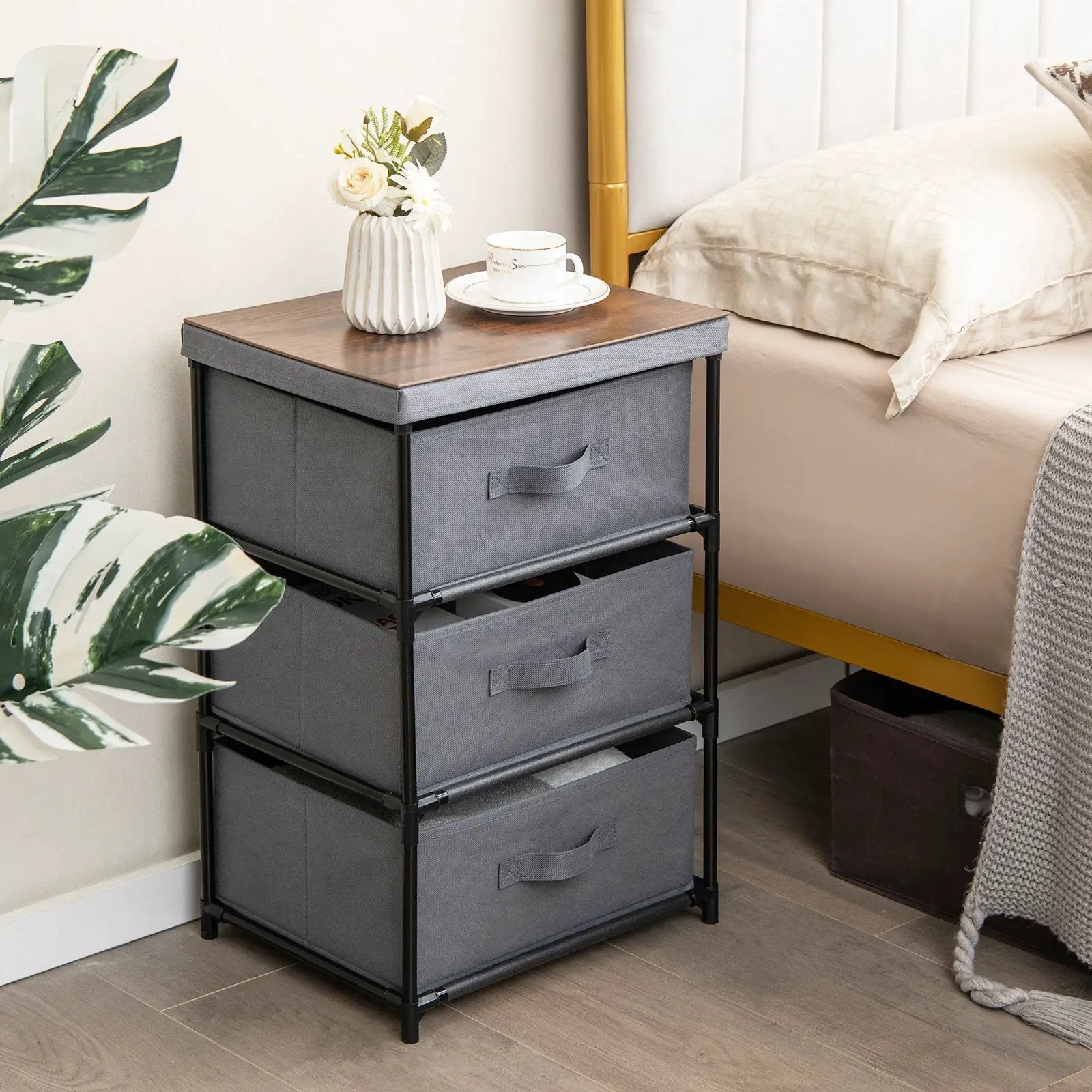 3-Tier Fabric Nightstand with Sturdy Metal Frame by DirectDeals