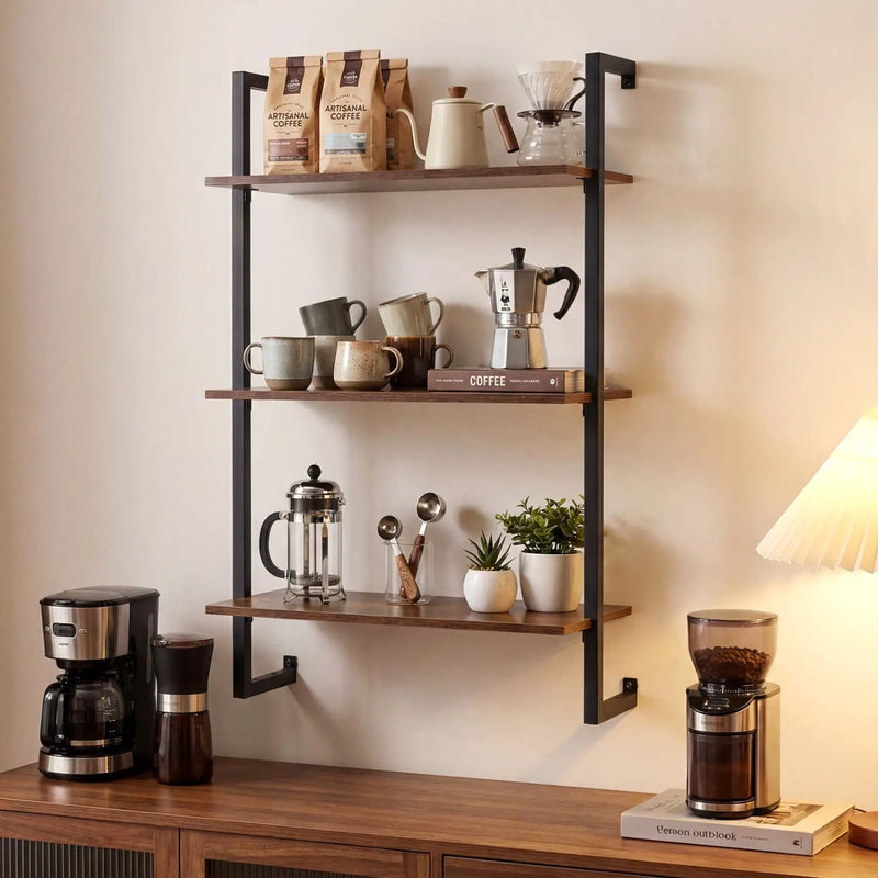 3-Tier Floating Wall Shelf - Rustic Brown by DirectDeals