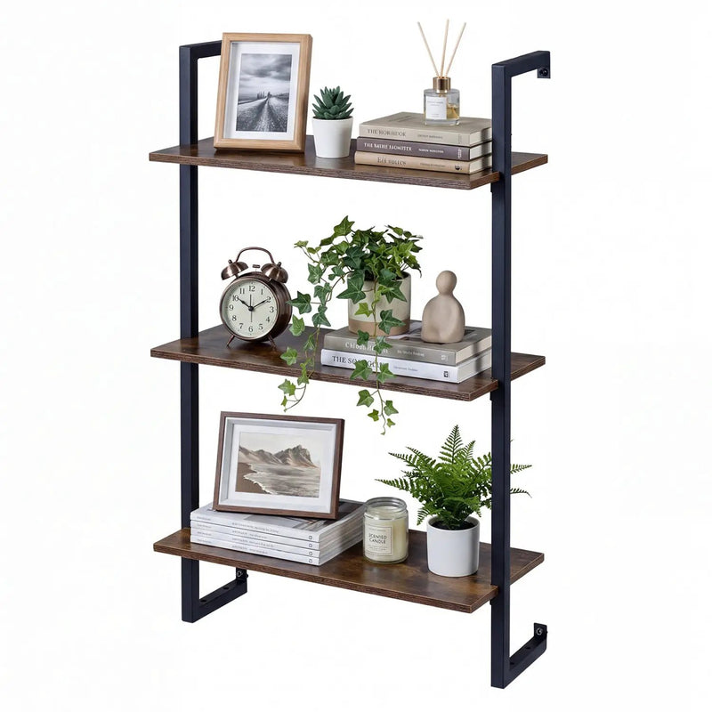 3-Tier Floating Wall Shelf - Rustic Brown by DirectDeals