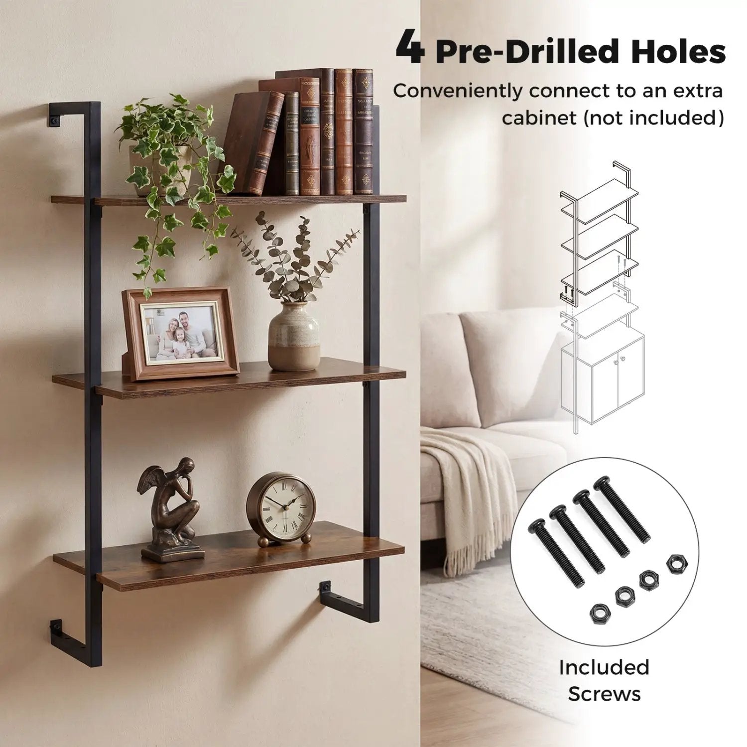 3-Tier Floating Wall Shelf - Rustic Brown by DirectDeals