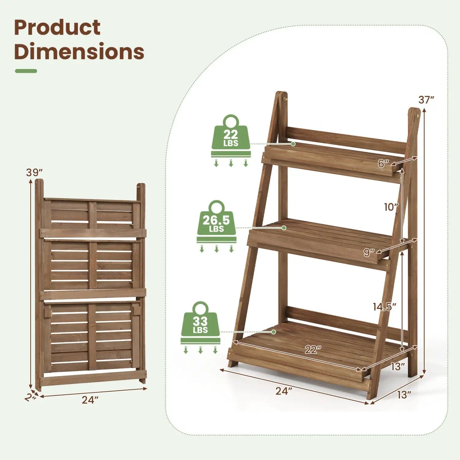 3-Tier Foldable Plant Stand with Slatted Shelves by DirectDeals