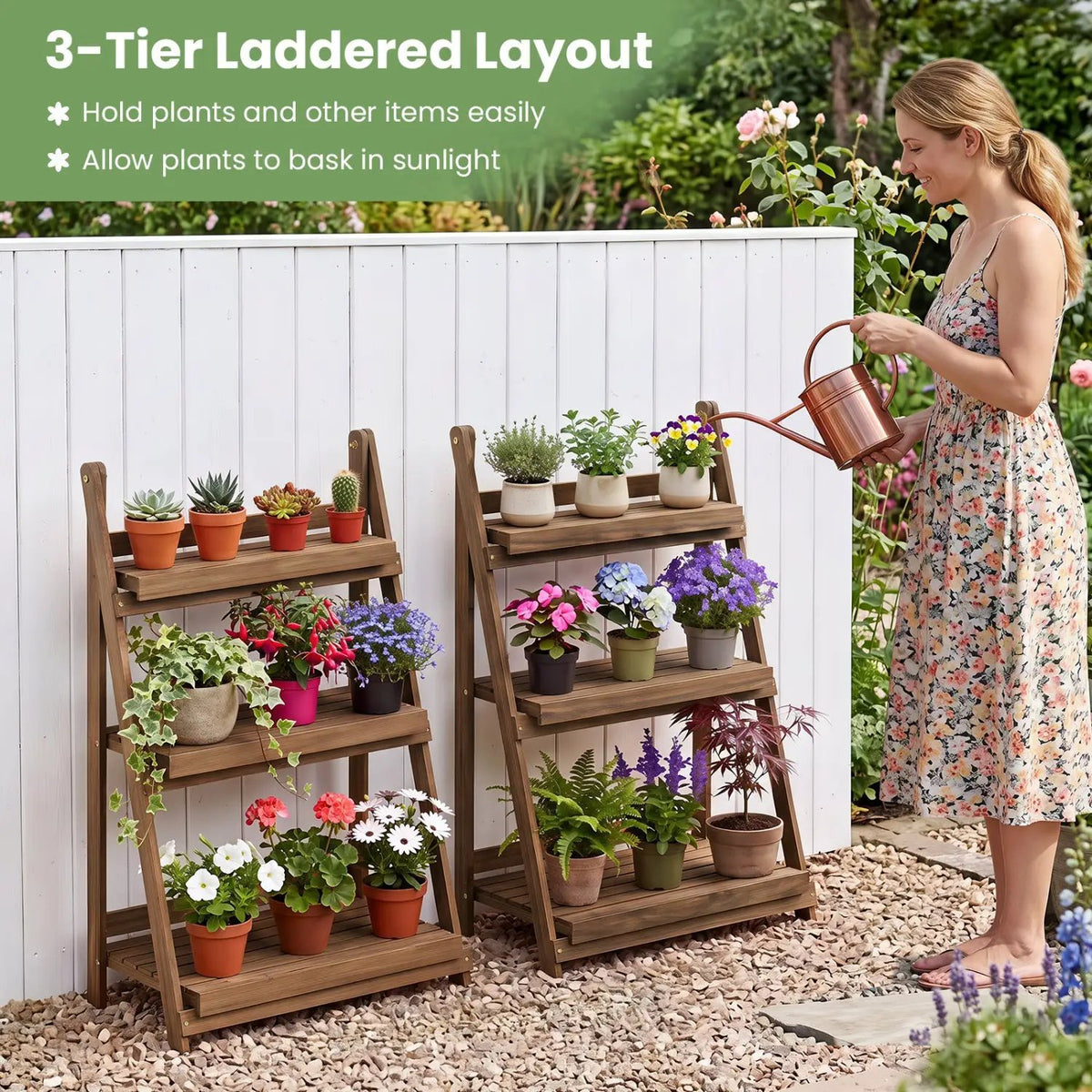3-Tier Foldable Plant Stand with Slatted Shelves by DirectDeals