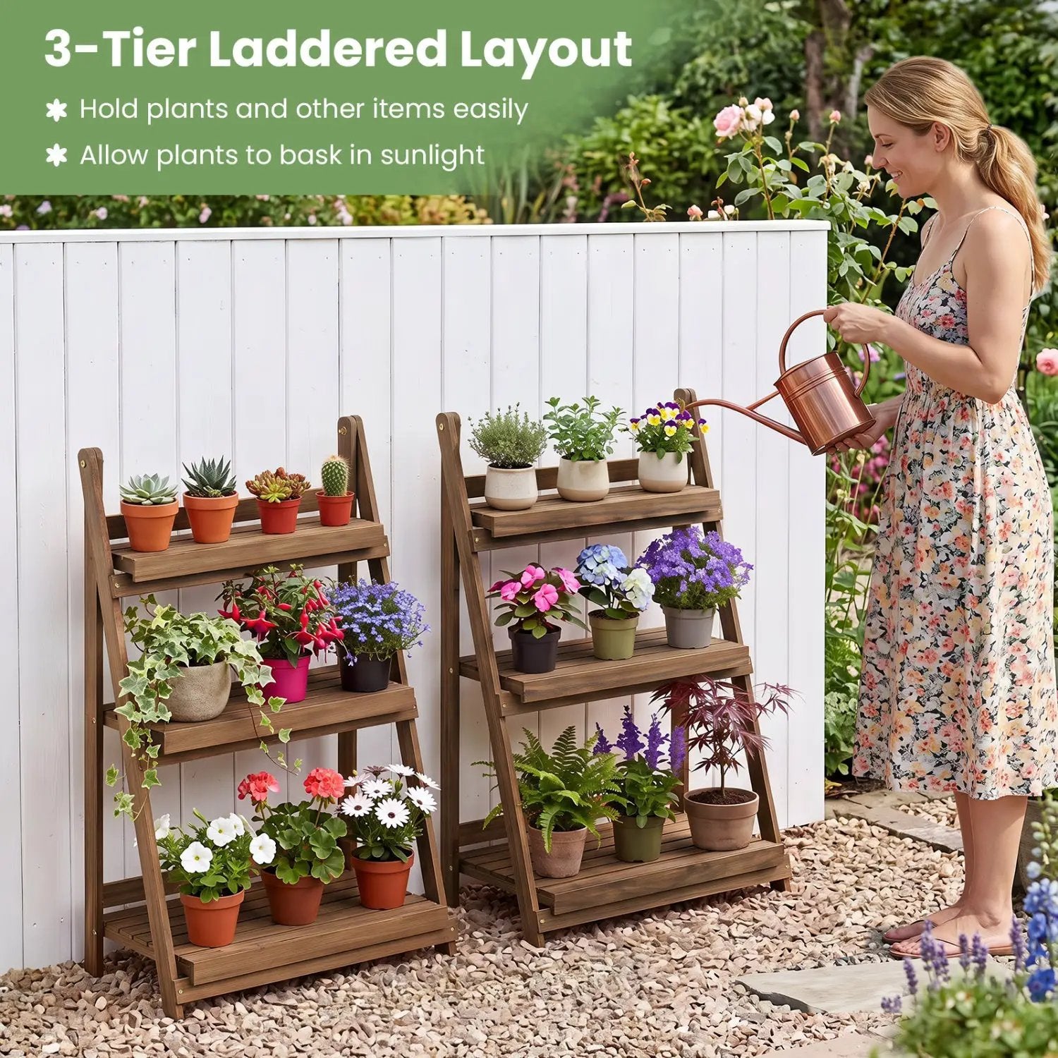 3-Tier Foldable Plant Stand with Slatted Shelves by DirectDeals