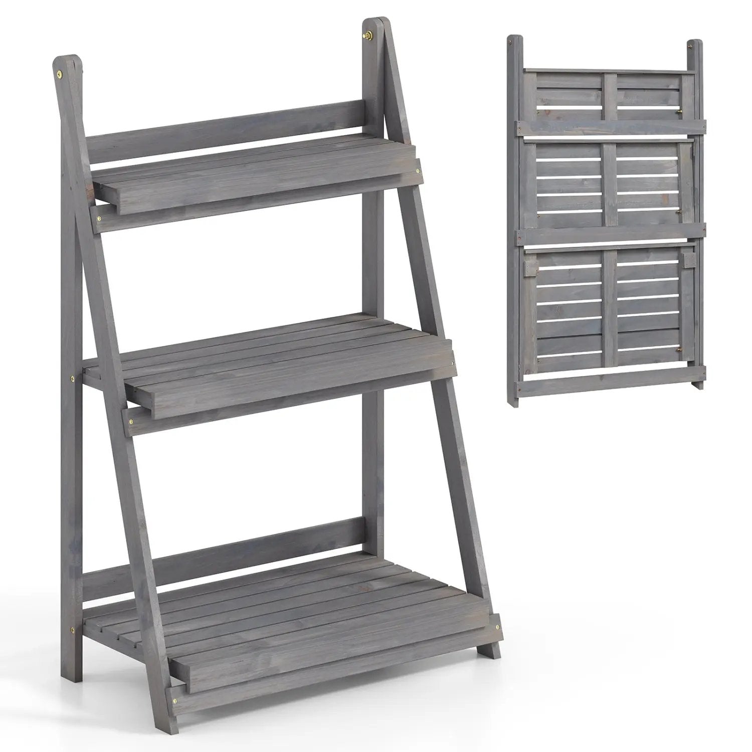 3-Tier Foldable Plant Stand with Slatted Shelves by DirectDeals