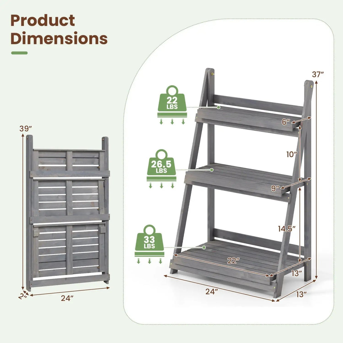 3-Tier Foldable Plant Stand with Slatted Shelves by DirectDeals