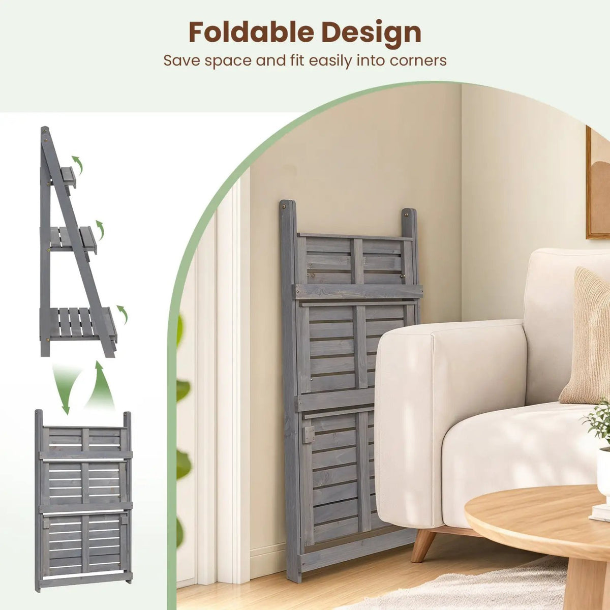 3-Tier Foldable Plant Stand with Slatted Shelves by DirectDeals