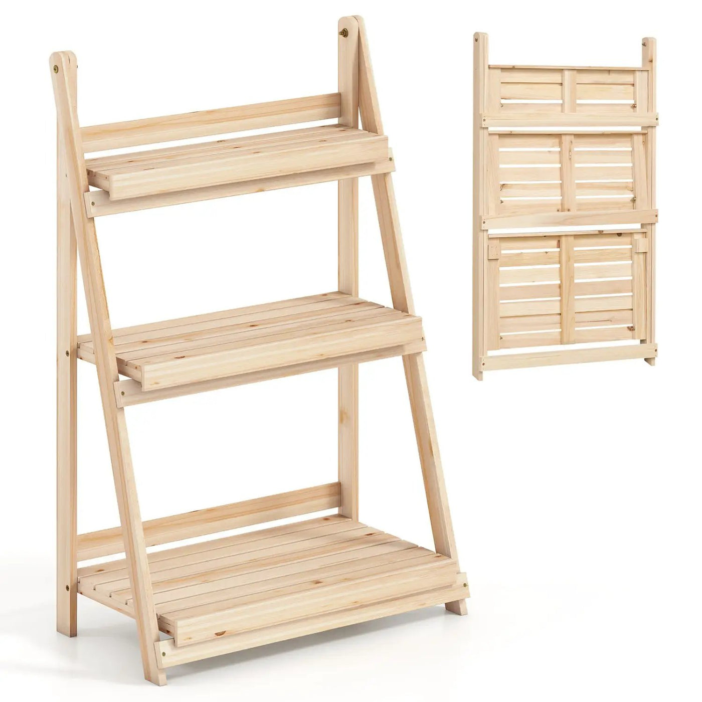 3-Tier Foldable Plant Stand with Slatted Shelves by DirectDeals