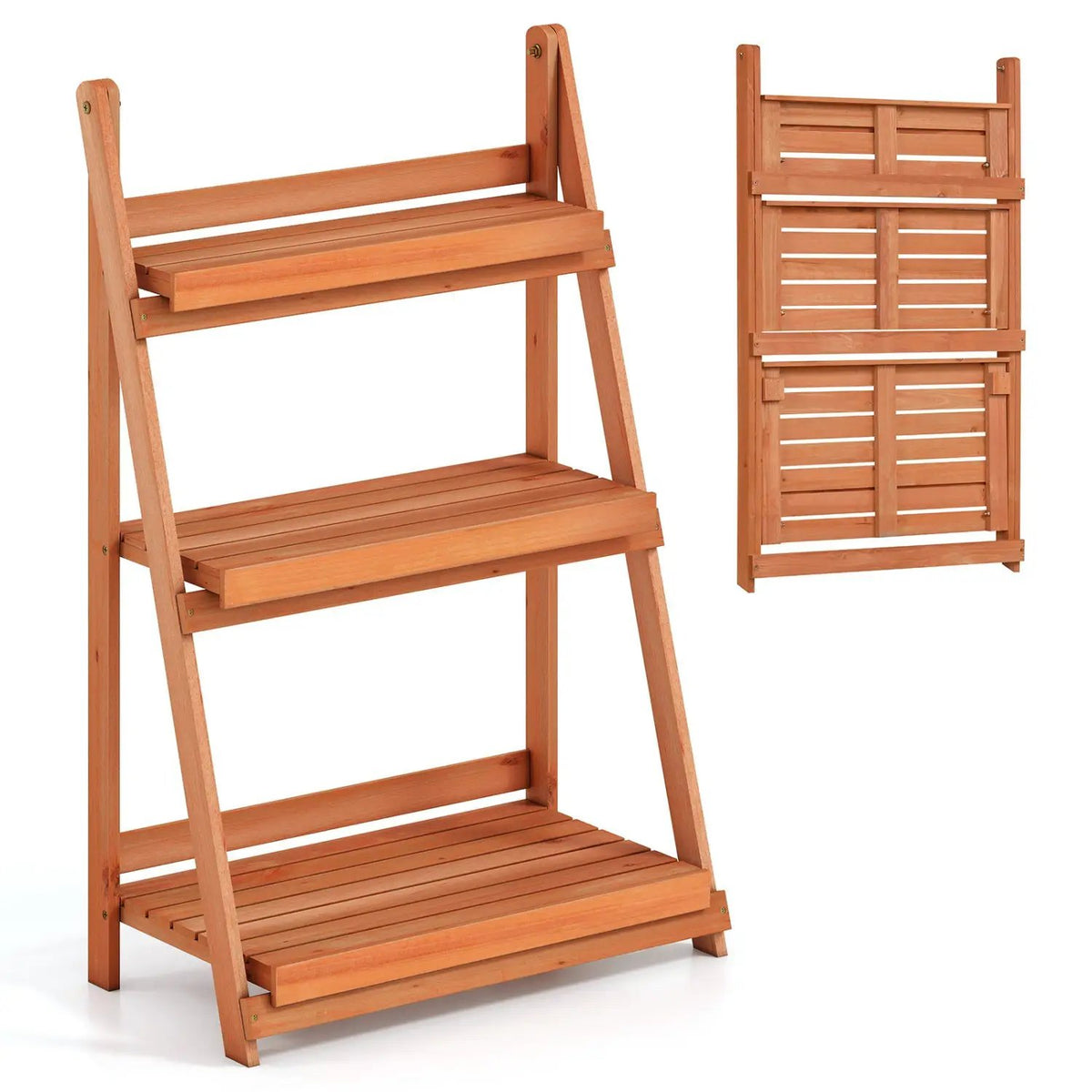 3-Tier Foldable Plant Stand with Slatted Shelves by DirectDeals