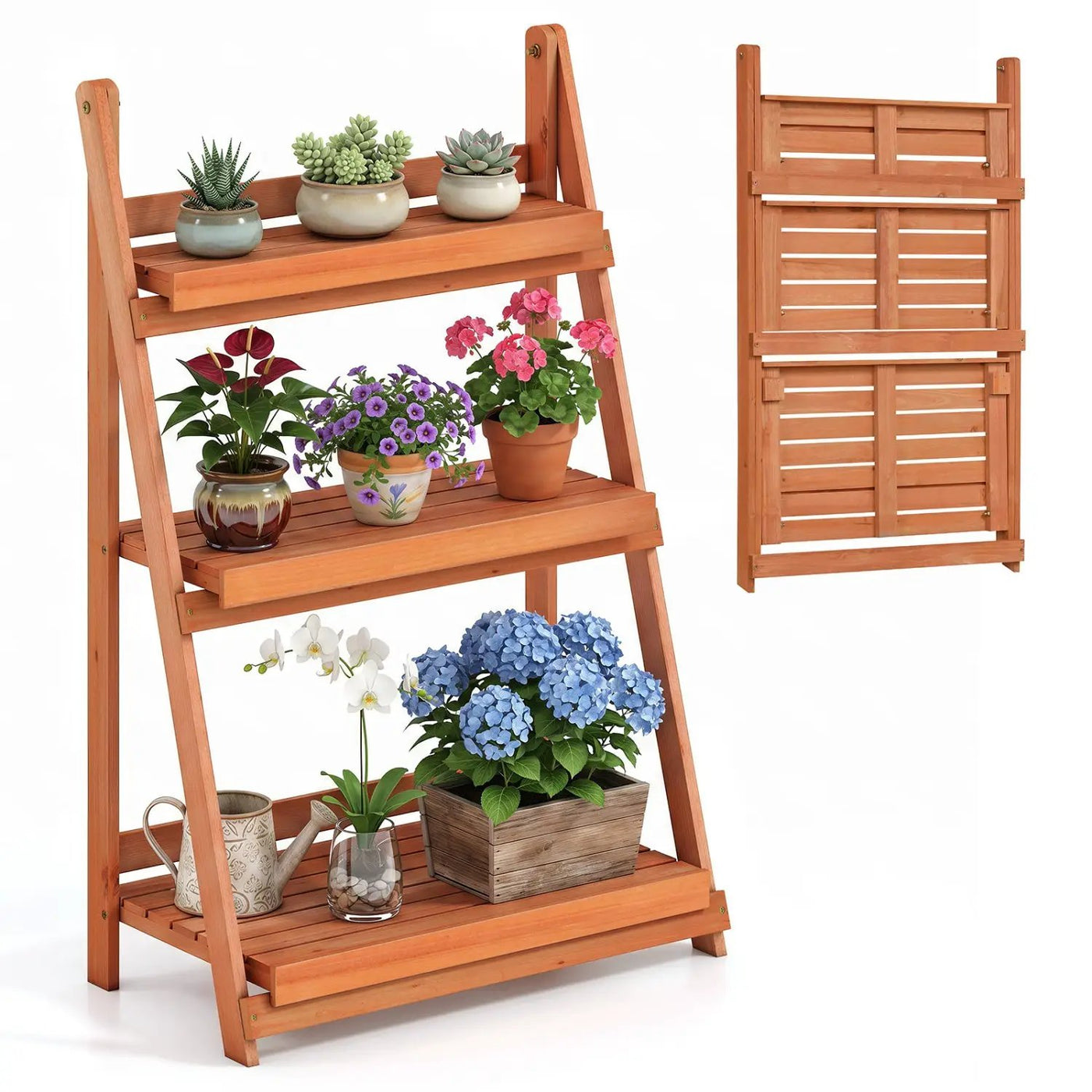 3-Tier Foldable Plant Stand with Slatted Shelves by DirectDeals