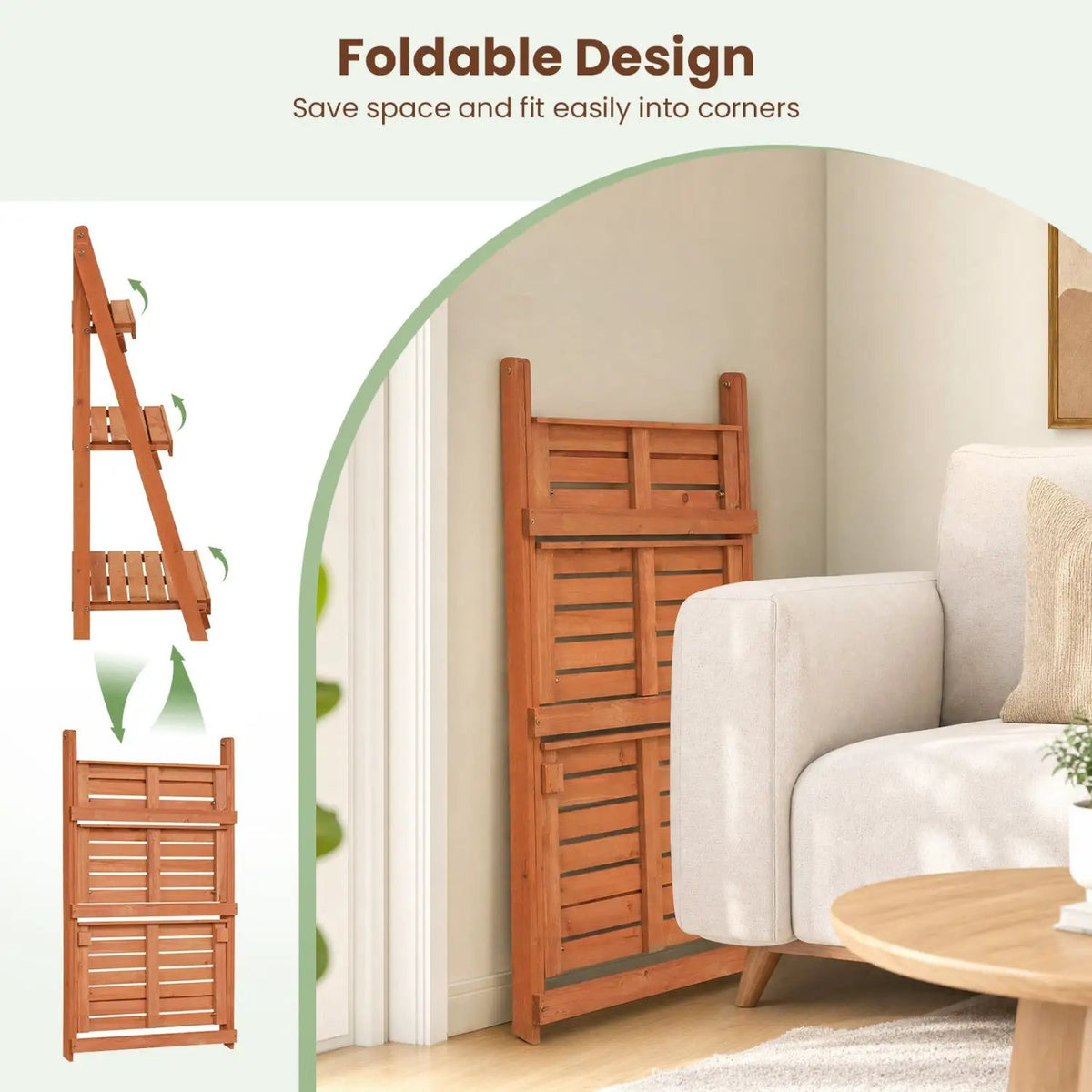 3-Tier Foldable Plant Stand with Slatted Shelves by DirectDeals