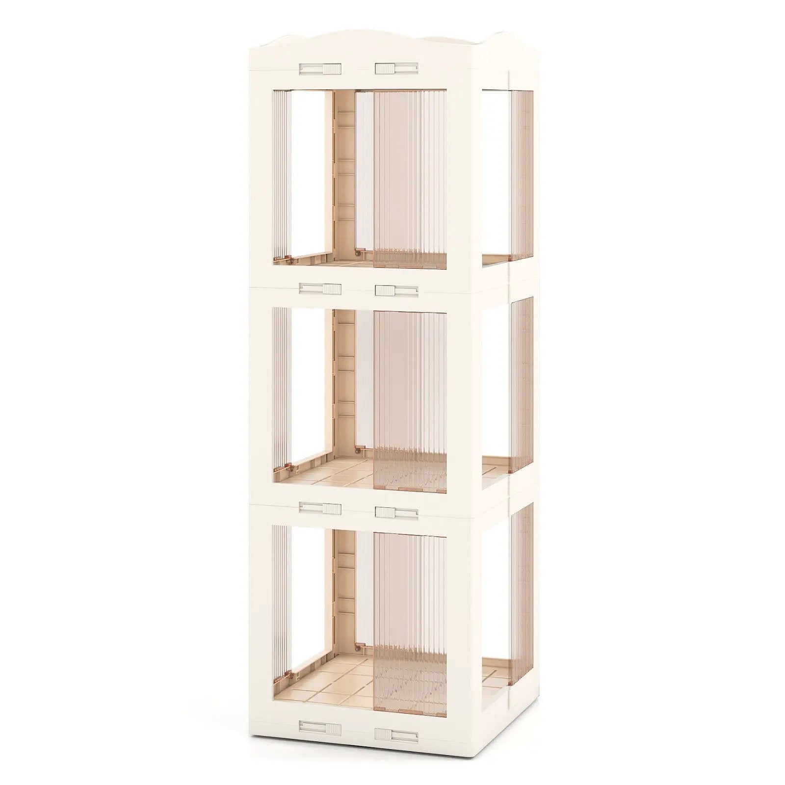 3-Tier Foldable Rotating Bookshelf with Swivel Base and Translucent Panels-White by DirectDeals