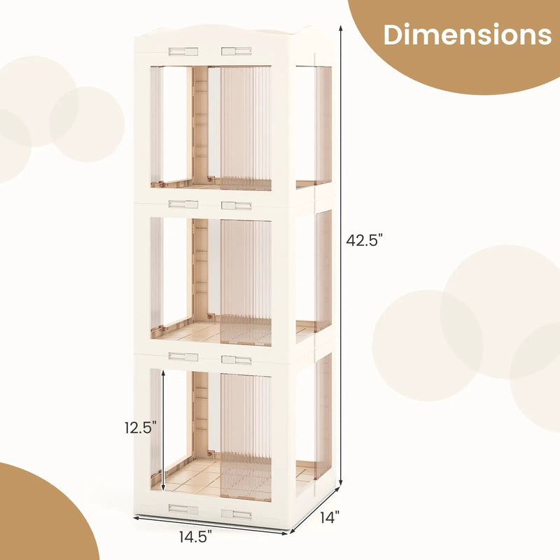 3-Tier Foldable Rotating Bookshelf with Swivel Base and Translucent Panels-White by DirectDeals