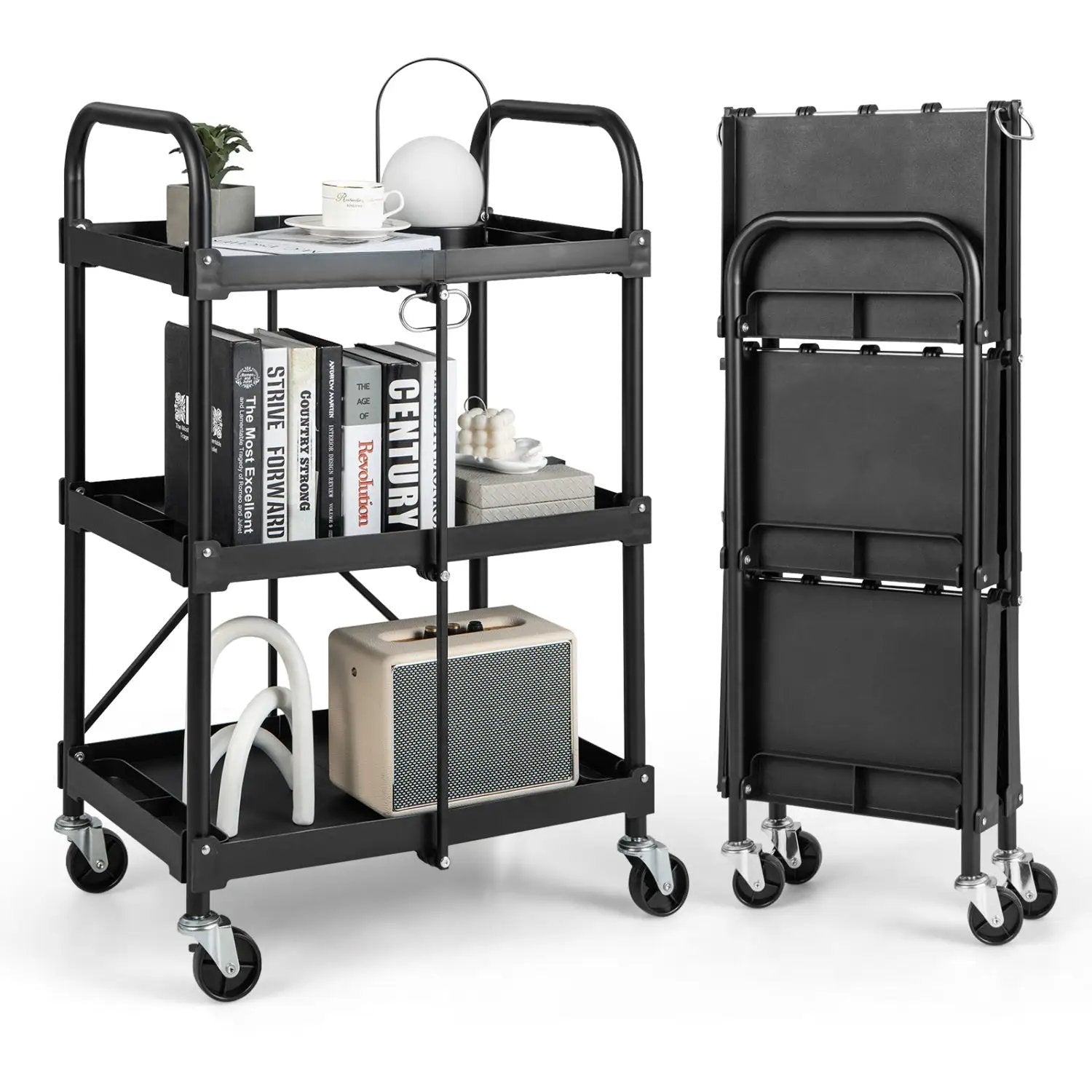 3-Tier Folding Utility Cart with Wheels - Heavy Duty by DirectDeals