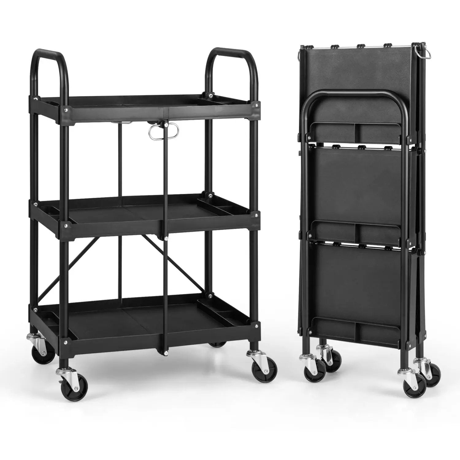 3-Tier Folding Utility Cart with Wheels - Heavy Duty by DirectDeals