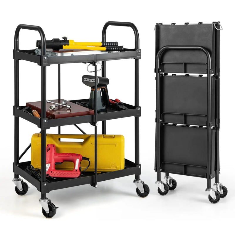 3-Tier Folding Utility Cart with Wheels - Heavy Duty by DirectDeals