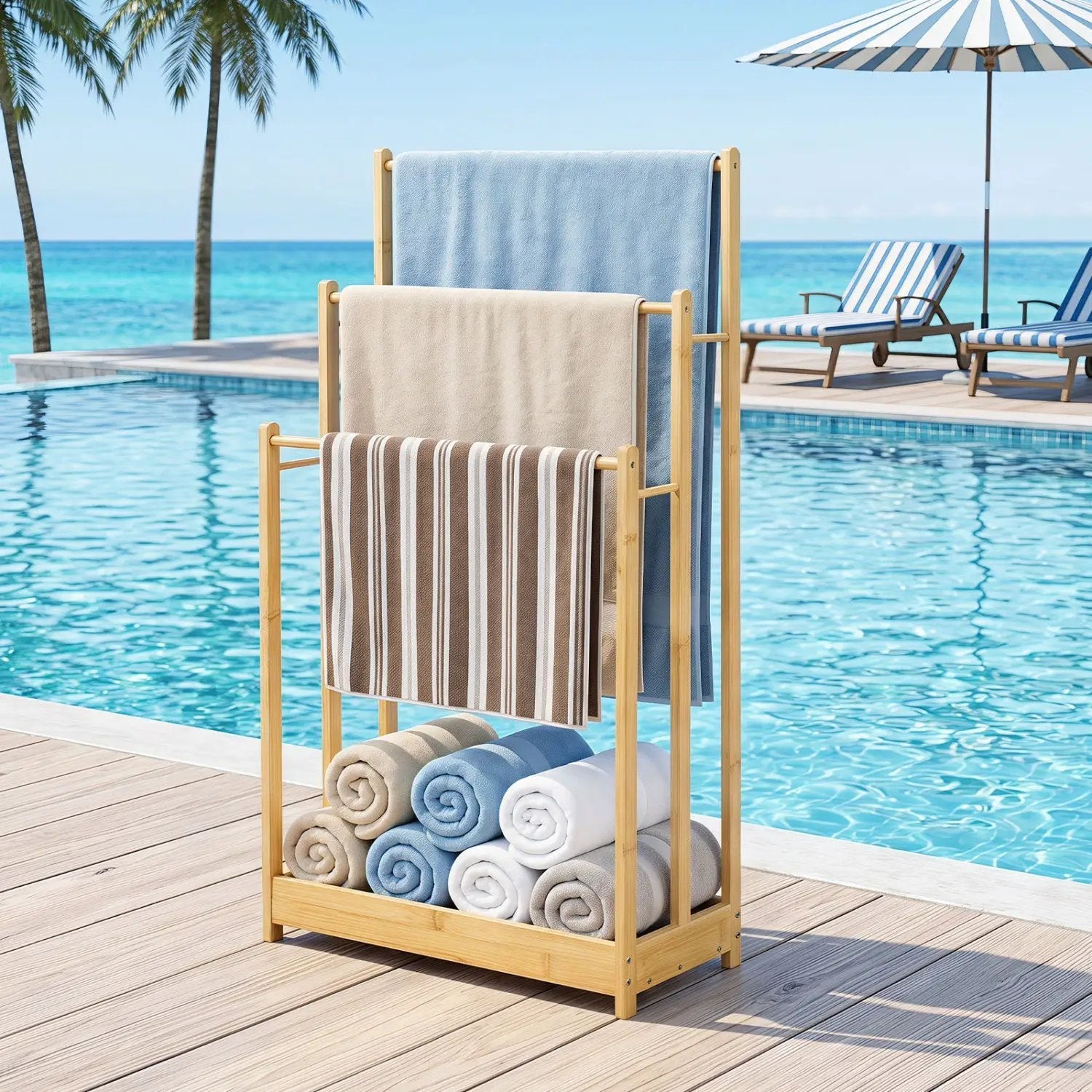 3-Tier Bamboo Towel Rack with Storage Shelf by DirectDeals