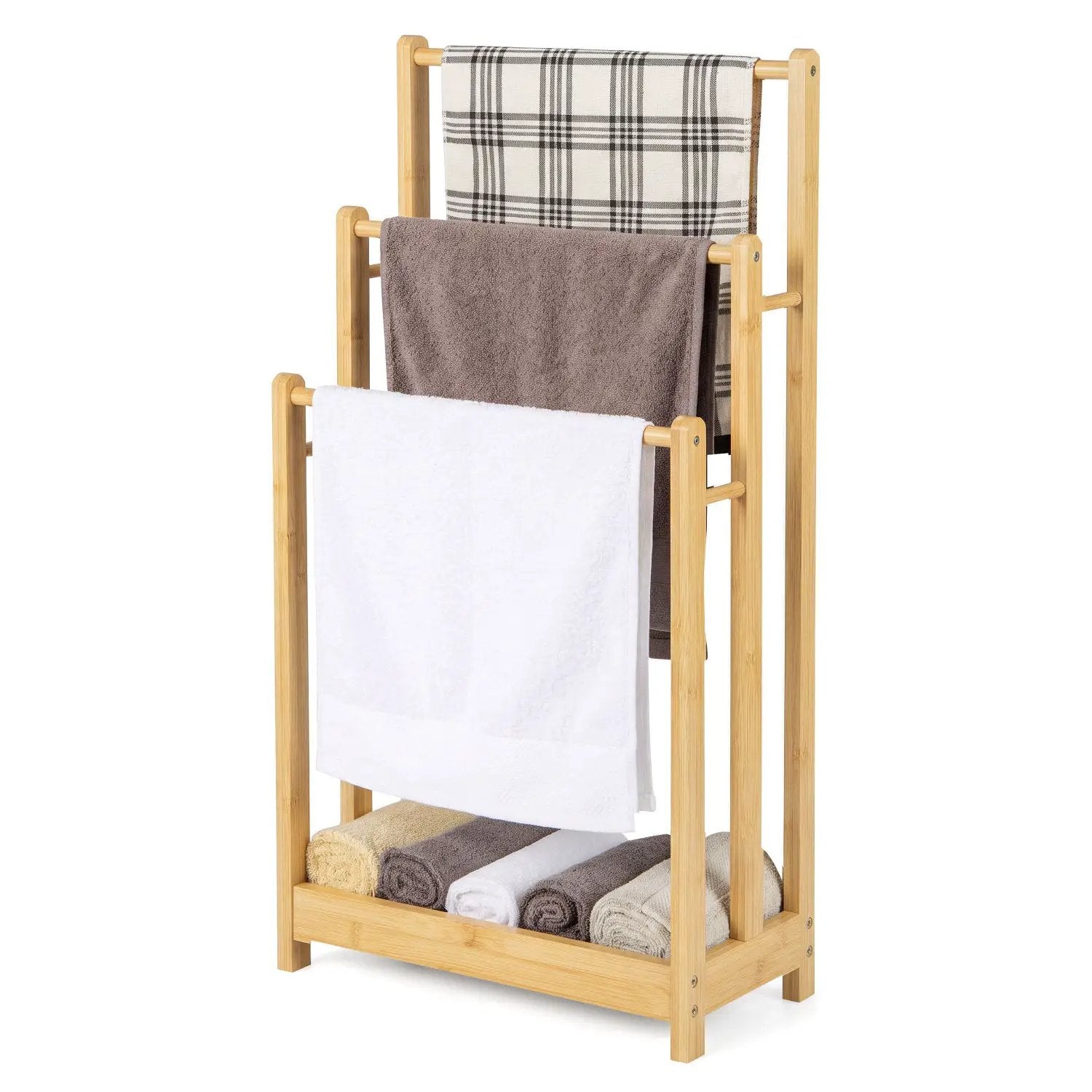 3-Tier Bamboo Towel Rack with Storage Shelf by DirectDeals