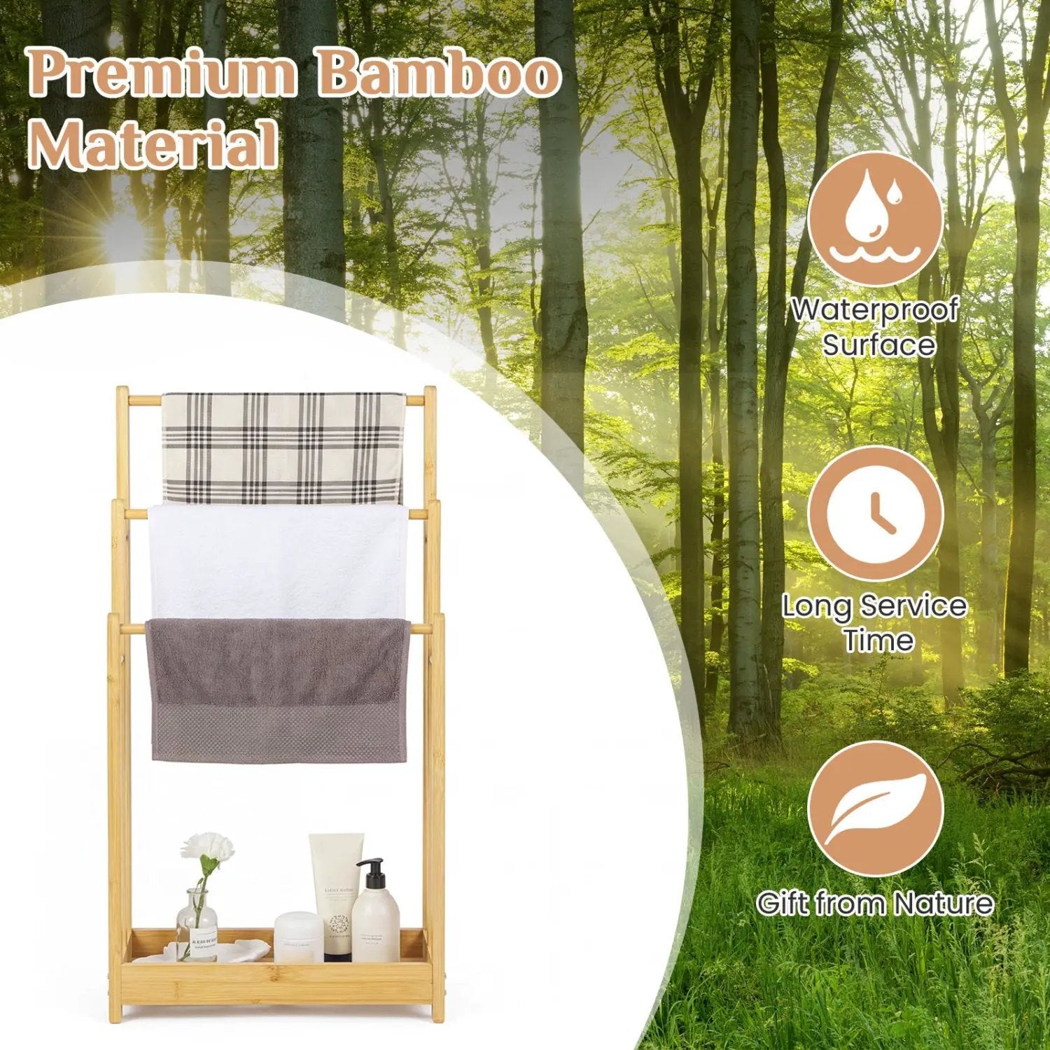 3-Tier Bamboo Towel Rack with Storage Shelf by DirectDeals