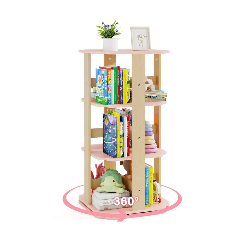 3-Tier Freestanding Corner Toddler Book Rack with 12 Sectors-Pink by DirectDeals