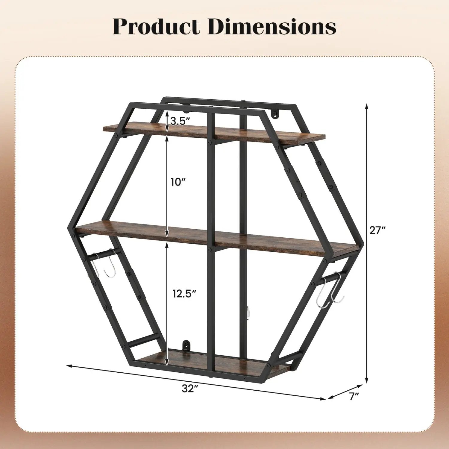 3-Tier Geometric Bookcase with S-Shaped Hooks for Living Room by DirectDeals