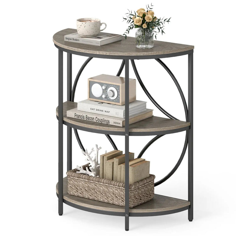 3-Tier Half Round End Table with Study Metal Frame for Living Room by DirectDeals