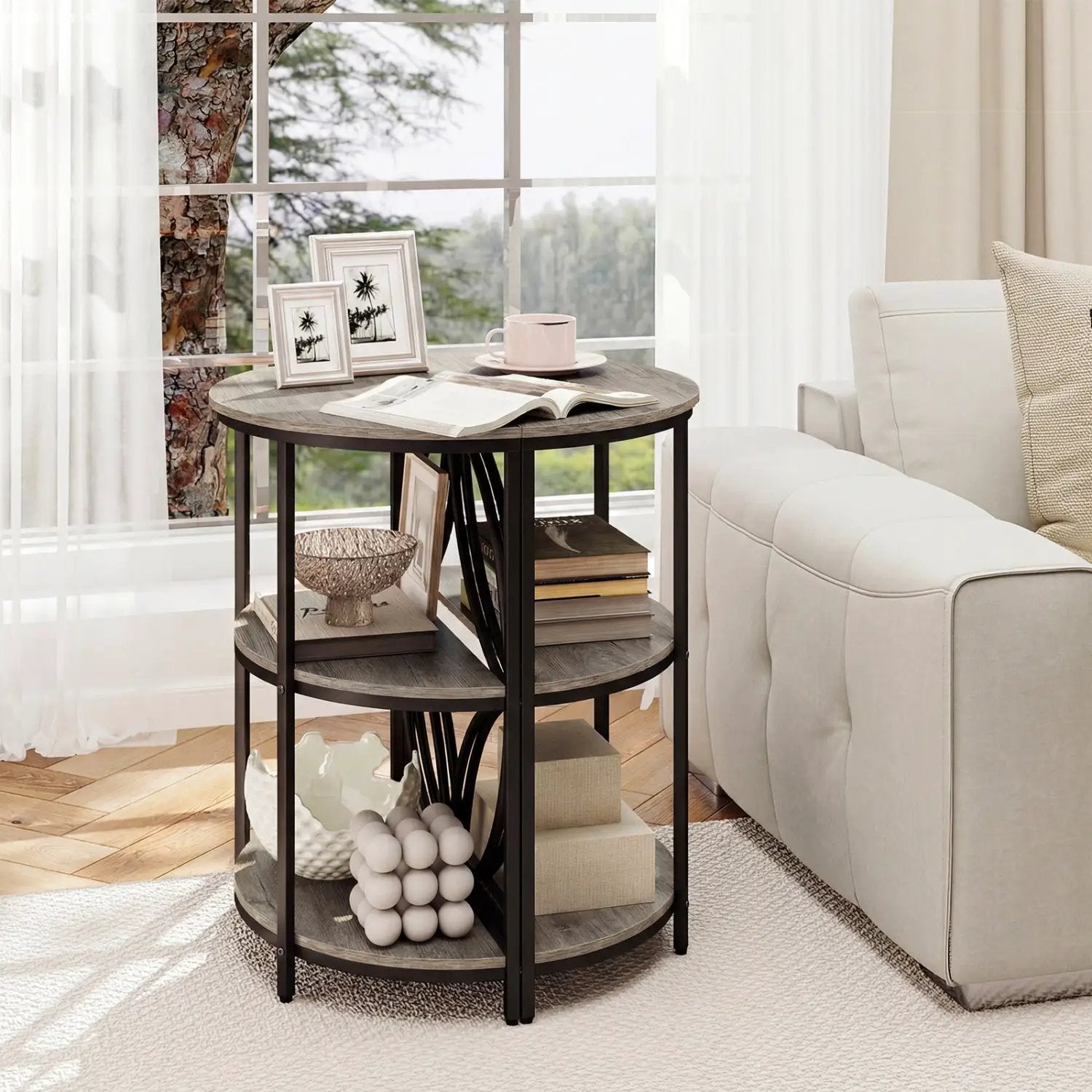 3-Tier Half Round End Table with Study Metal Frame for Living Room by DirectDeals