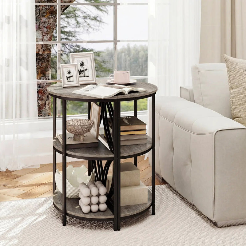 3-Tier Half Round End Table with Study Metal Frame for Living Room by DirectDeals