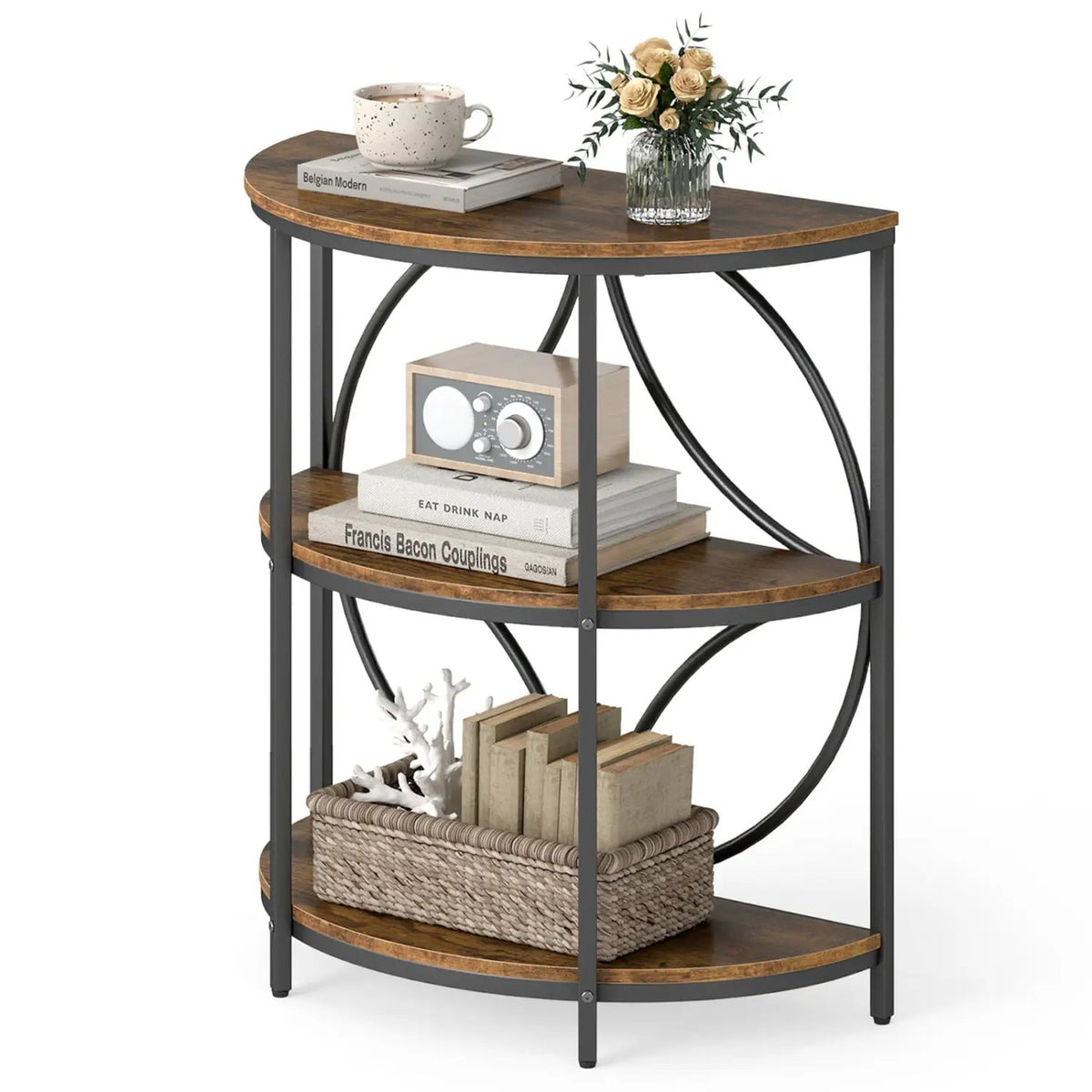 3-Tier Half Round End Table with Study Metal Frame for Living Room by DirectDeals