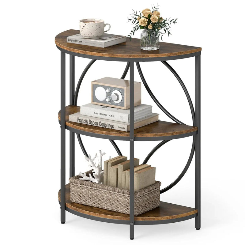 3-Tier Half Round End Table with Study Metal Frame for Living Room by DirectDeals
