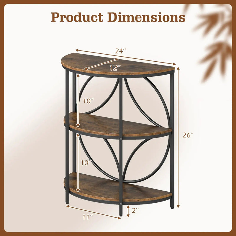 3-Tier Half Round End Table with Study Metal Frame for Living Room by DirectDeals