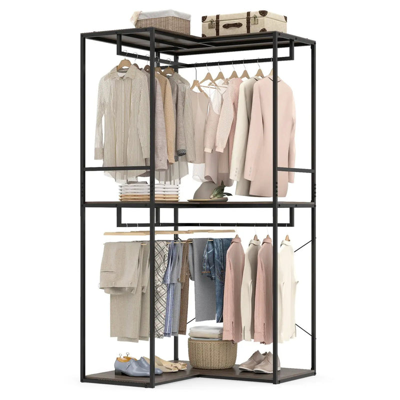 3-Tier Heavy Duty Clothes Rack with 3 Shelves & 2 Hanging Racks by DirectDeals