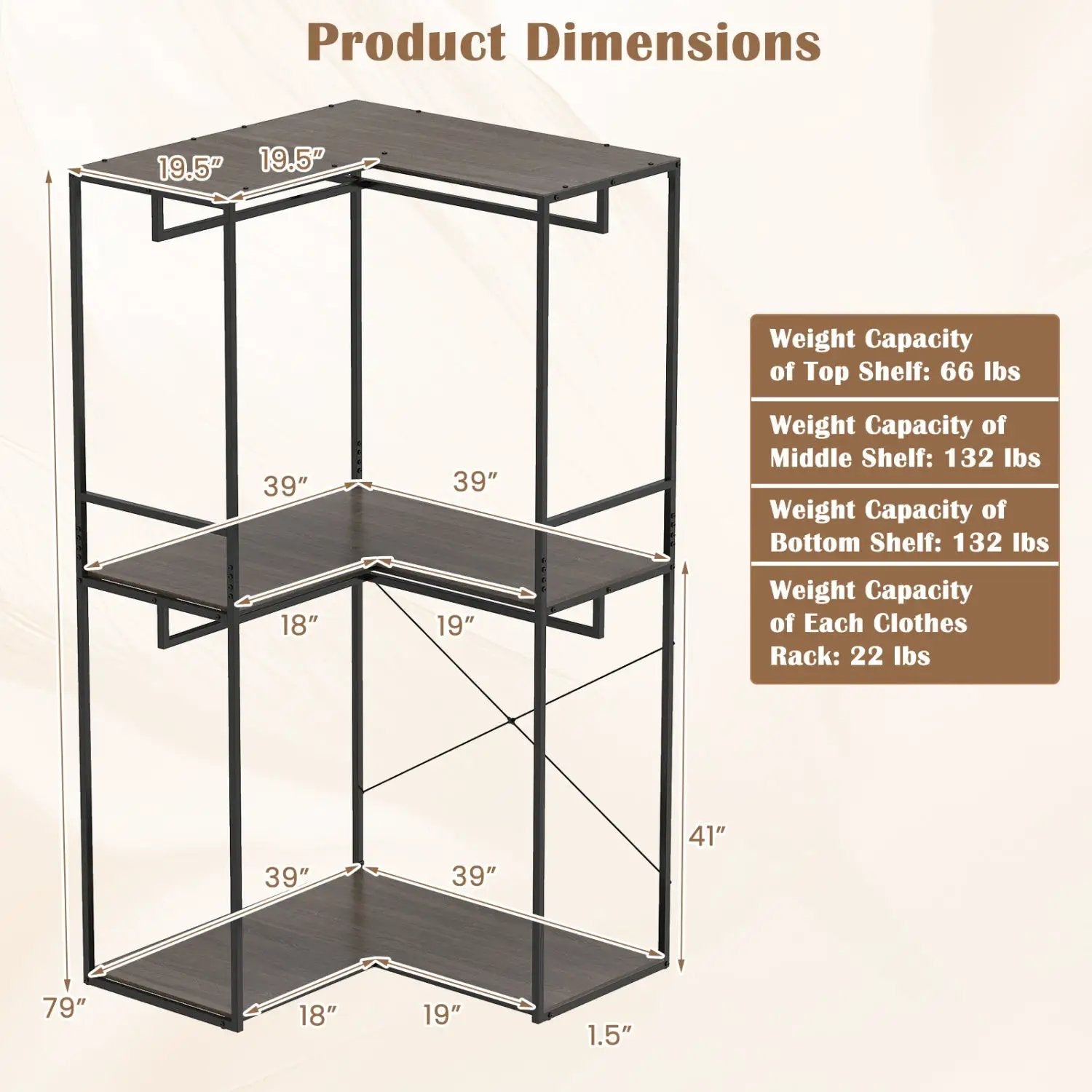 3-Tier Heavy Duty Clothes Rack with 3 Shelves & 2 Hanging Racks by DirectDeals