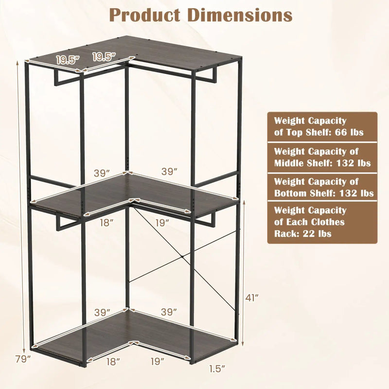 3-Tier Heavy Duty Clothes Rack with 3 Shelves & 2 Hanging Racks by DirectDeals