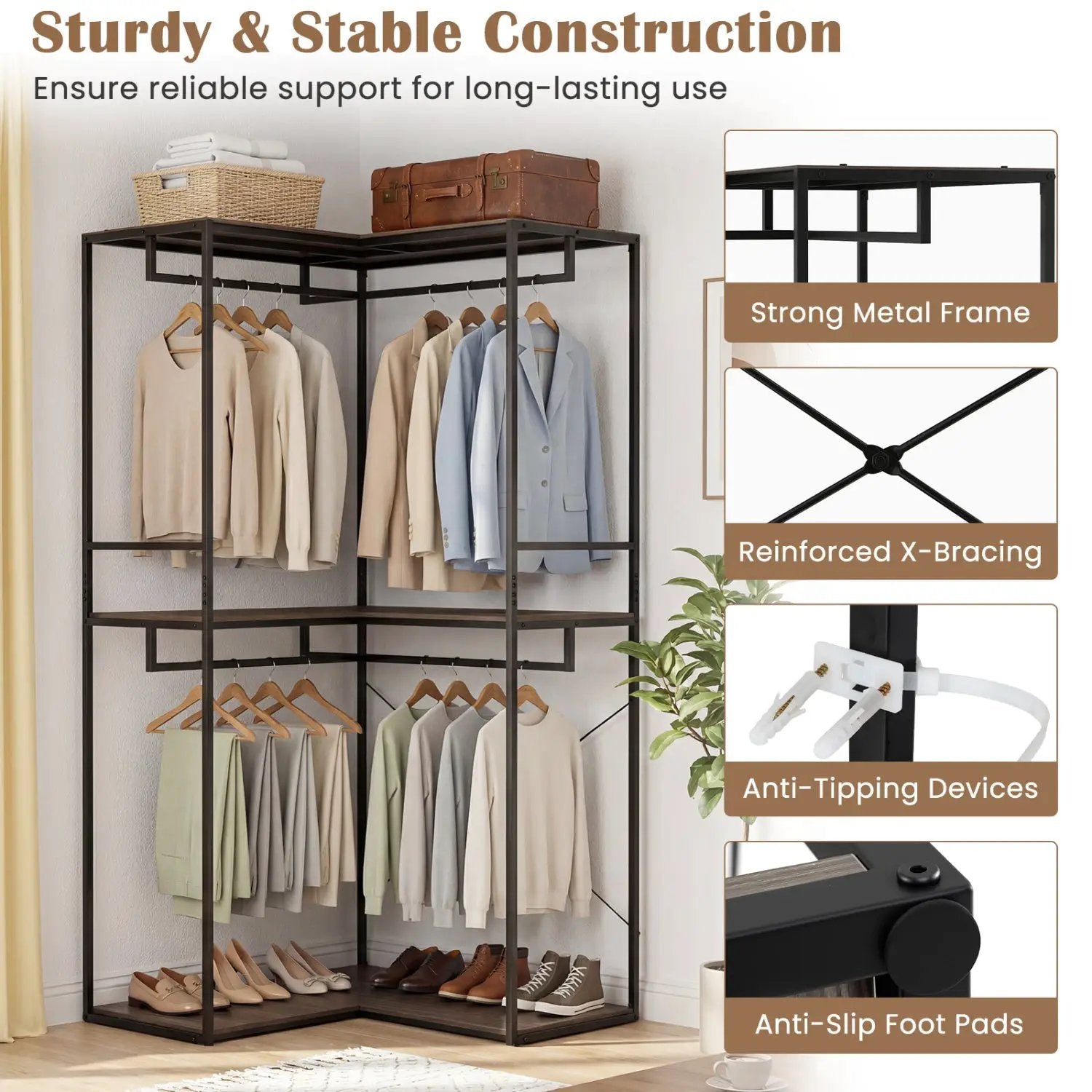 3-Tier Heavy Duty Clothes Rack with 3 Shelves & 2 Hanging Racks by DirectDeals