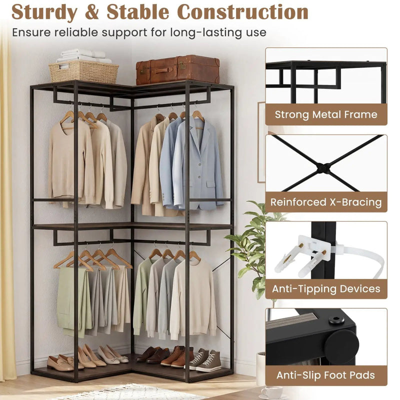 3-Tier Heavy Duty Clothes Rack with 3 Shelves & 2 Hanging Racks by DirectDeals