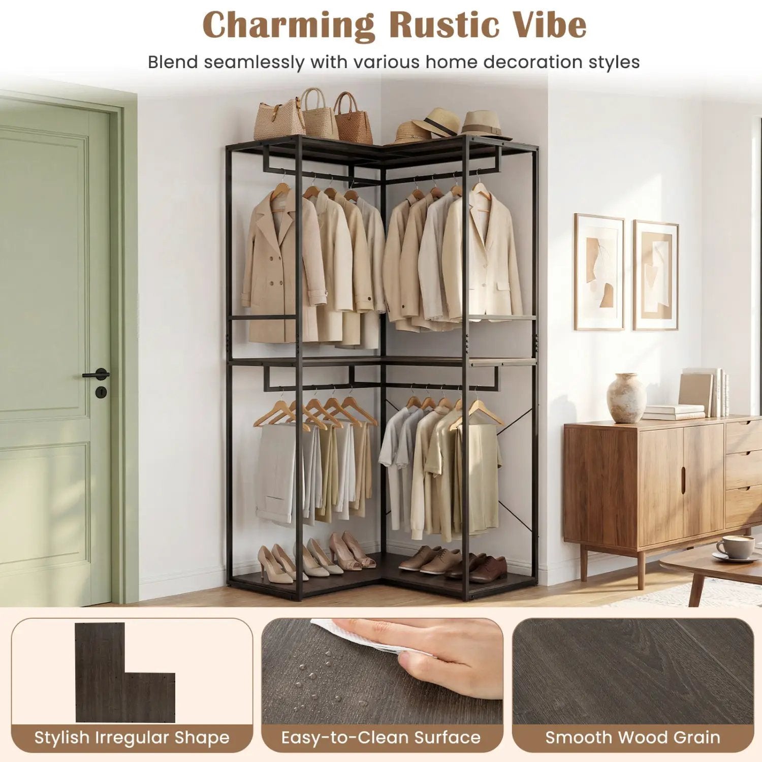 3-Tier Heavy Duty Clothes Rack with 3 Shelves & 2 Hanging Racks by DirectDeals